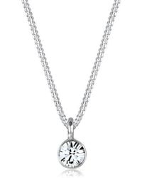 Elli Jewelry - Kette Mit Anhänger Solitär Rund Schmuck Geschenk Mit Kristallen Von Swarovski 925 Silber, Kreis - Lyst
