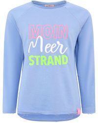 Zwillingsherz - Hoodie "Moin Meer Strand" mit Used-Look Kanten und maritimer Stickerei - Lyst