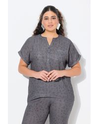 Ulla Popken - Druckbluse Musselin-Bluse Oversized Tunika-Ausschnitt Halbarm - Lyst