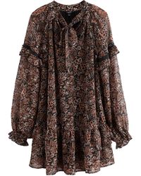 Next - Langarm-Minikleid mit Rüschen und Bindedetail (1-tlg) - Lyst