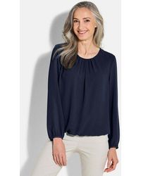 Goldner - Klassische Bluse Jerseybluse Mit Falten-Details Blusenshirt Mit Rundhals, Gummibündchen Und Langarm - Lyst