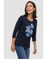 Olsen - T-Shirt Mit Placement-Print Und 3/4-Ärmeln Leicht Taillierte Passform - Lyst