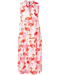 Marc Cain - Maxikleid "Collection Summer Flash" Premium mode Stufenkleid mit Flamingo-Print - Lyst