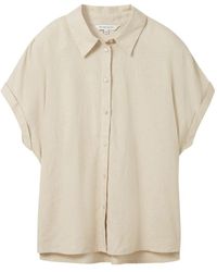 Tom Tailor - Blusenshirt shortsleeve blouse with linen, summer beige - Lyst