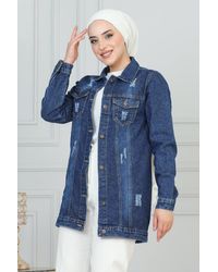 Moda Mihram - Winterjacke Cebi Laser Detailierte Jeansjacke - Lyst