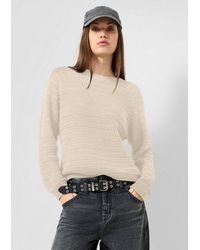 QS - Longpullover Strickpullover Pullover Aus Baumwollmix Mit Ajourmuster - Lyst