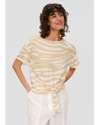S.oliver - Kurzarmshirt T-Shirt mit Knotendetail aus Leinenmix Knoten - Lyst