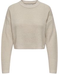 ONLY - Strickpullover Cropped Rippstrick Pullover Kurzer Langarm Sweater ONLMALAVI 4579 in Beige - Lyst