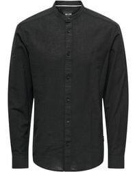 Only & Sons - Langarmhemd Leichtes Leinen Hemd Langarm Slim Fit Shirt ONSCAIDEN 5023 in Schwarz - Lyst
