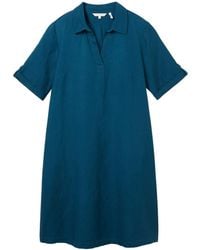 Tom Tailor - Sommerkleid linen dress with polo collar, Moss Blue - Lyst