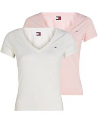 Tommy Hilfiger - T-Shirt TJW 2PACK V-NECK TEE (Packung, -tlg., 2-er Pack) mit Logostickerei - Lyst