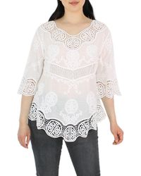 dy_mode - Tunika 3/4 Arm Spitze – Leichte Baumwoll Bluse für Sommer mit Häkel-Einsätzen - Lyst