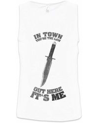 Urban Backwoods - Tanktop In Town You're The Law Ärmelloses T-Shirt Sly Rambo Out Here It's Me Knife Quote Zitat Blue - Lyst