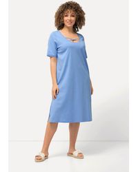Ulla Popken - Midikleid Jerseykleid Zierbänder A-Linie Rundhals Halbarm - Lyst