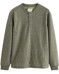 Next - Strukturiertes Langarmshirt mit Grandad-Kragen (1-tlg) - Lyst