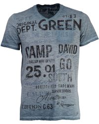 Camp David - T-Shirt Streifenshirt mit V-Neck und Used Print - Lyst