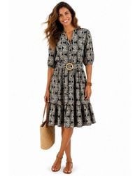 Sublevel - Sommerkleid Sommerkleid Mit Print Und Gürtel Freizeitkleid 3/4 Arm Kleid Volant - Lyst