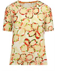 Bicalla - T- Shirt mit Blumen-Print in Rot/Hellgrün (1-tlg) - Lyst