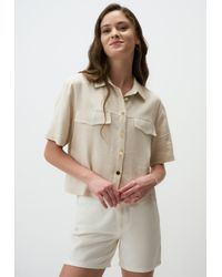 Jimmy Key - Shirtbluse Kurzärmlig Leinen Hemd mit Tasche Detail - Lyst