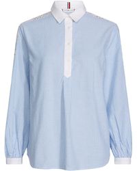 Tommy Hilfiger Hemdbluse »EVIE« mit Lochstickerei an Schulter und Ärmel - Blau