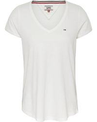 Tommy Hilfiger V-Shirt »TJW SOFT JERSEY V-NECK TEE« mit Logo-Flag auf der Brust - Weiß