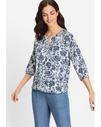 Olsen - Rundhalsshirt (1-tlg) mit Glitzerstreifen und Ziersteppung am Rundhalsausschnitt - Lyst