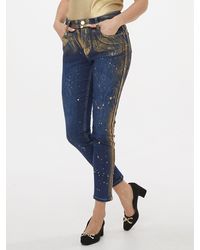 Sarah Kern - Slim-fit-Jeans Strech-Hose Figurumspielend mit allover Paintingeffekten in gold- Metallicfarben - Lyst