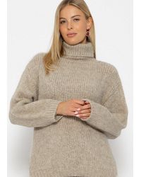 SassyClassy - Strickpullover Oversize Rollkragenpullover Damen Grobgestrickter Pullover Mit Voluminösen Ärmeln Und Wollanteil - Lyst