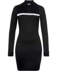 Calvin Klein Jerseyjurk Milano Mock Neck Zip Logo Dress - Zwart