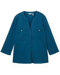 Tom Tailor - Blusenshirt easy shape blouse with linen, Moss Blue - Lyst