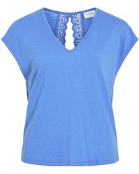 Vila - T-Shirt Legere mit Spitzen Details -Ausschnitt VISYMA V-NECK CAP SLEEVE TOP - Lyst