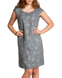 Caspar - Sommerkleid SKL031 knielanges Sommer Leinenkleid mit Ginko Blatt Stickmuster Luftig leicht - Lyst