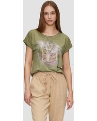 QS - Kurzarmshirt Oversize-Shirt mit Rundhalsausschnitt und Frontprint Garment Dye - Lyst
