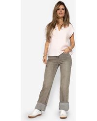 SassyClassy - Kurzarmshirt Musselin Shirt kurz mit V-Ausschnitt Elegant Lockere ärmellose Top - Lyst