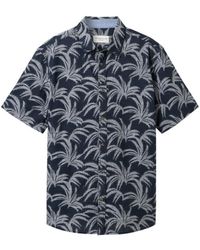 Tom Tailor - T- printed slubyarn shirt, navy brushed leaf design - Lyst