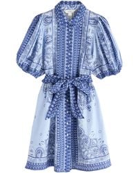 Next - Minikleid Mini-Hemdblusenkleid mit Bindegürtel + Puffärmeln (1-tlg) - Lyst