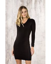 Passioni - Strickkleid Elegantes schwarzes langärmliges Kleid mit Details an den Seiten figurbetont - Lyst