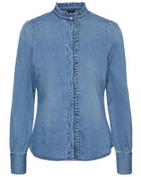 Vero Moda Rüschen Jeanshemd - Blau