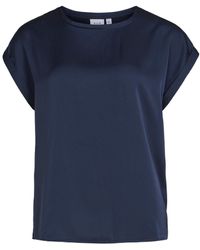 Vila - Satin Blusen T-Shirt Kurzarm Basic Top Glänzend VIELLETTE 4599 in Navy - Lyst