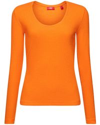 Esprit - Langarmshirt Pointelle-T-Shirt mit weitem Rundhalsausschnitt (1-tlg) - Lyst