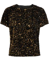 Jacqueline De Yong - Blusenshirt Glitzer Pailletten Bluse Kurzarm T-Shirt Elegant Party JDYSHIRLEY 6582 in Gold - Lyst