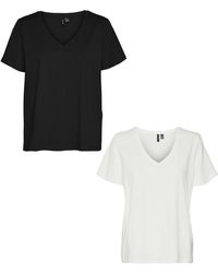Vero Moda - T-Shirt 2er-Set Basic V-Ausschnitt Top (2-tlg) 7495 in Schwarz-Weiß - Lyst
