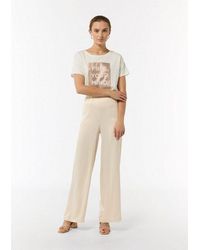 Comma, - Chinos Hose Fließende Satin-Hose Mit Weitem Bein Und Elastischem Bund - Lyst