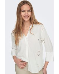 Jacqueline De Yong - Blusenshirt Trendiges Hemd mit Lochstickerei und längerer Rückenpartie 7443 in Weiß - Lyst