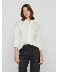 Vila - Blusenshirt Lockere Crepe Design Hemd Bluse mit weiten Ärmeln 7522 in Weiß - Lyst