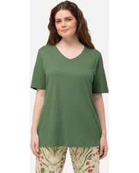Ulla Popken - Pyjamaoberteil Pyjama-Shirt V-Ausschnitt Halbarm Biobaumwolle - Lyst