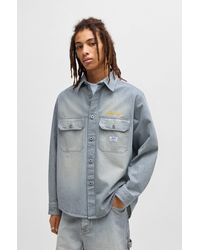 HUGO - Blue Langarmhemd Ebolt mit HUGO Badge, Overshirt Skater Baggy Pinstripe - Lyst