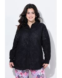 Angel of Style - Hemdbluse Bluse A-Linie Lochstickerei Langarm - Lyst