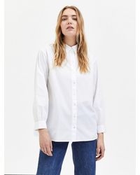SELECTED - Blusenshirt Basic Langarm Hemd Bluse aus Baumwolle SLFREKA (1-tlg) 4185 in Weiß - Lyst