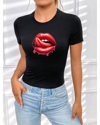 Rmk - T- Shirt Top Sommer Basic Lippen Kussmund Graffiti - Lyst